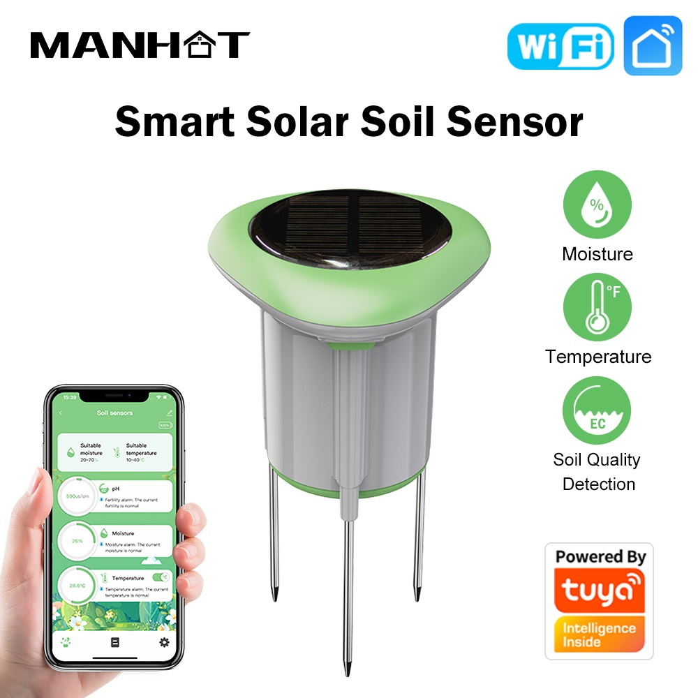Smart Garden Irrigation - MANHOT WiFi Smart Solar Soil Sensor