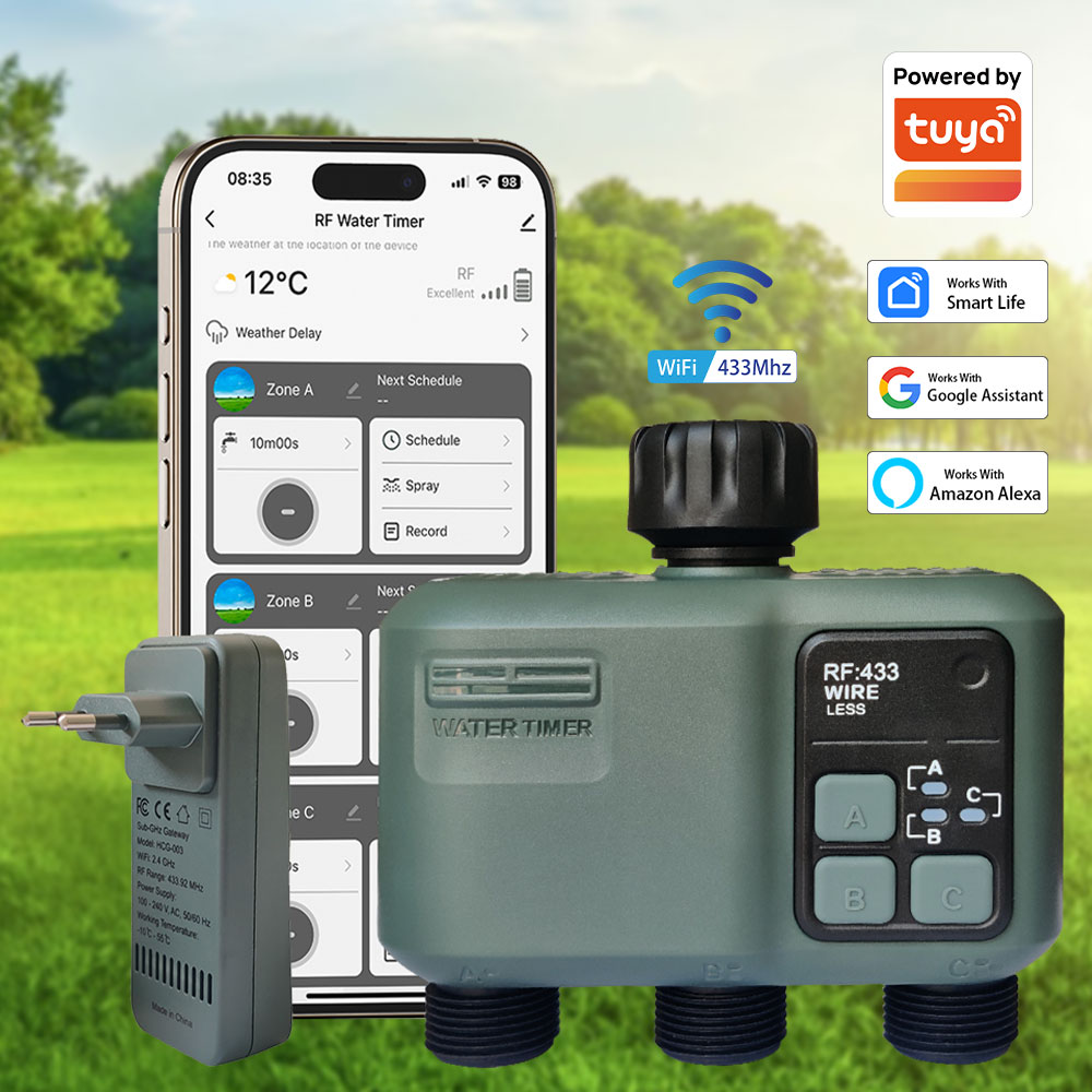 Smart Garden Irrigation - Tuya Wifi+RF433 3-outlet Water Timer Garden